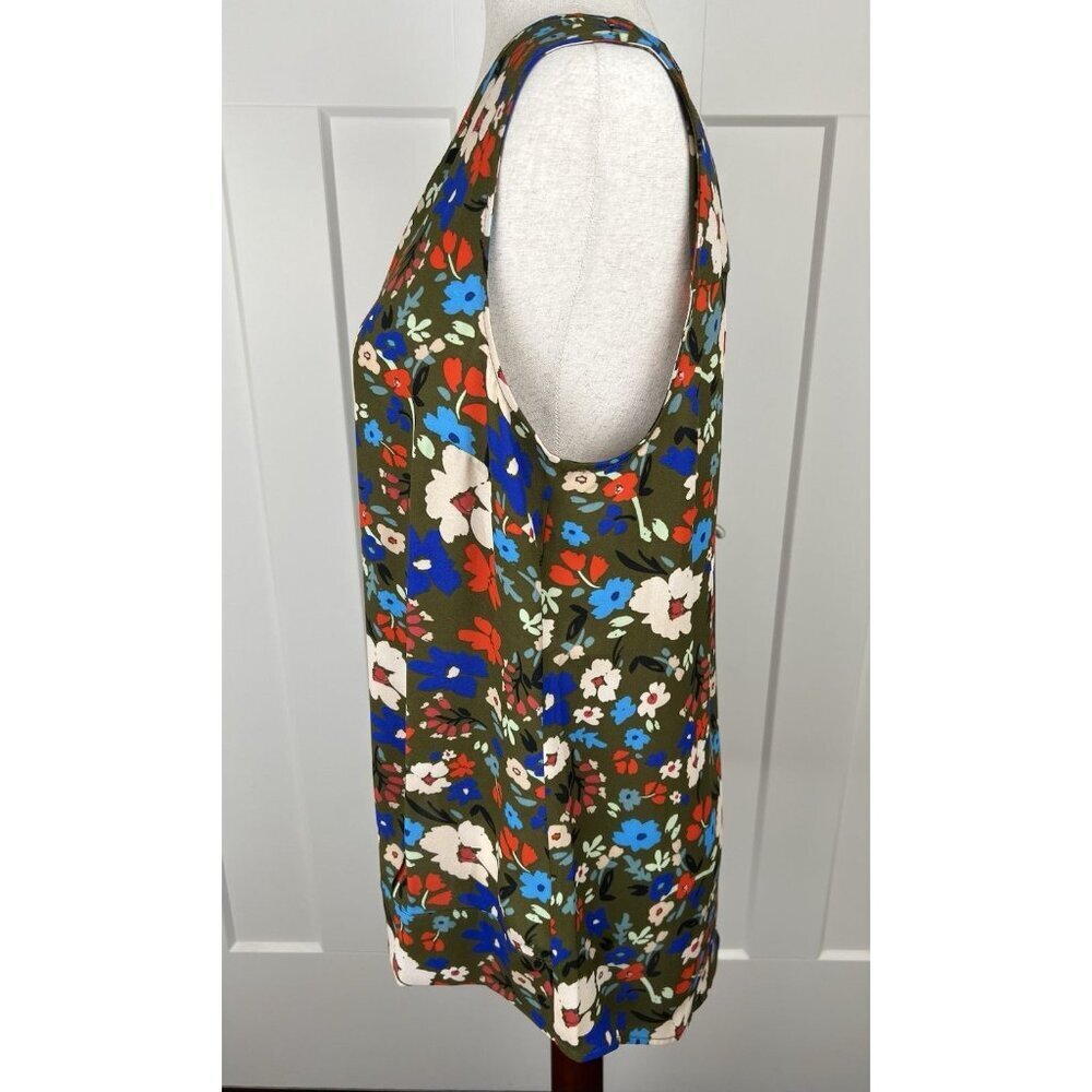 Cabi M Olive Floral Sleeveless Blouse Hi Low Tunic Top Split Neck Colorful Flowy - Picture 4 of 9